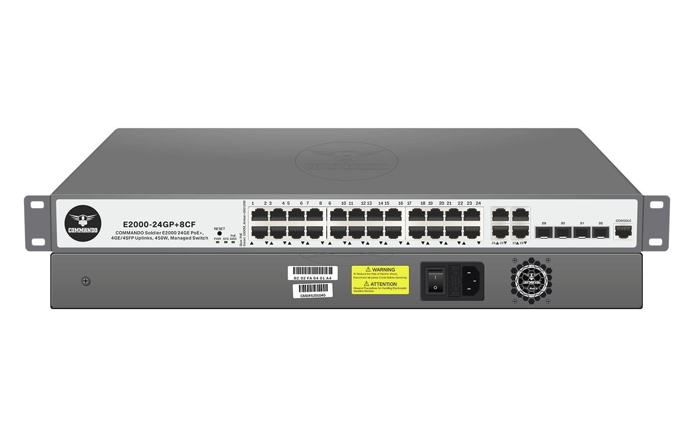 SWITCH COMMANDO MANAGEABLE E2000 24 ports Gigabyte + POE 450 w