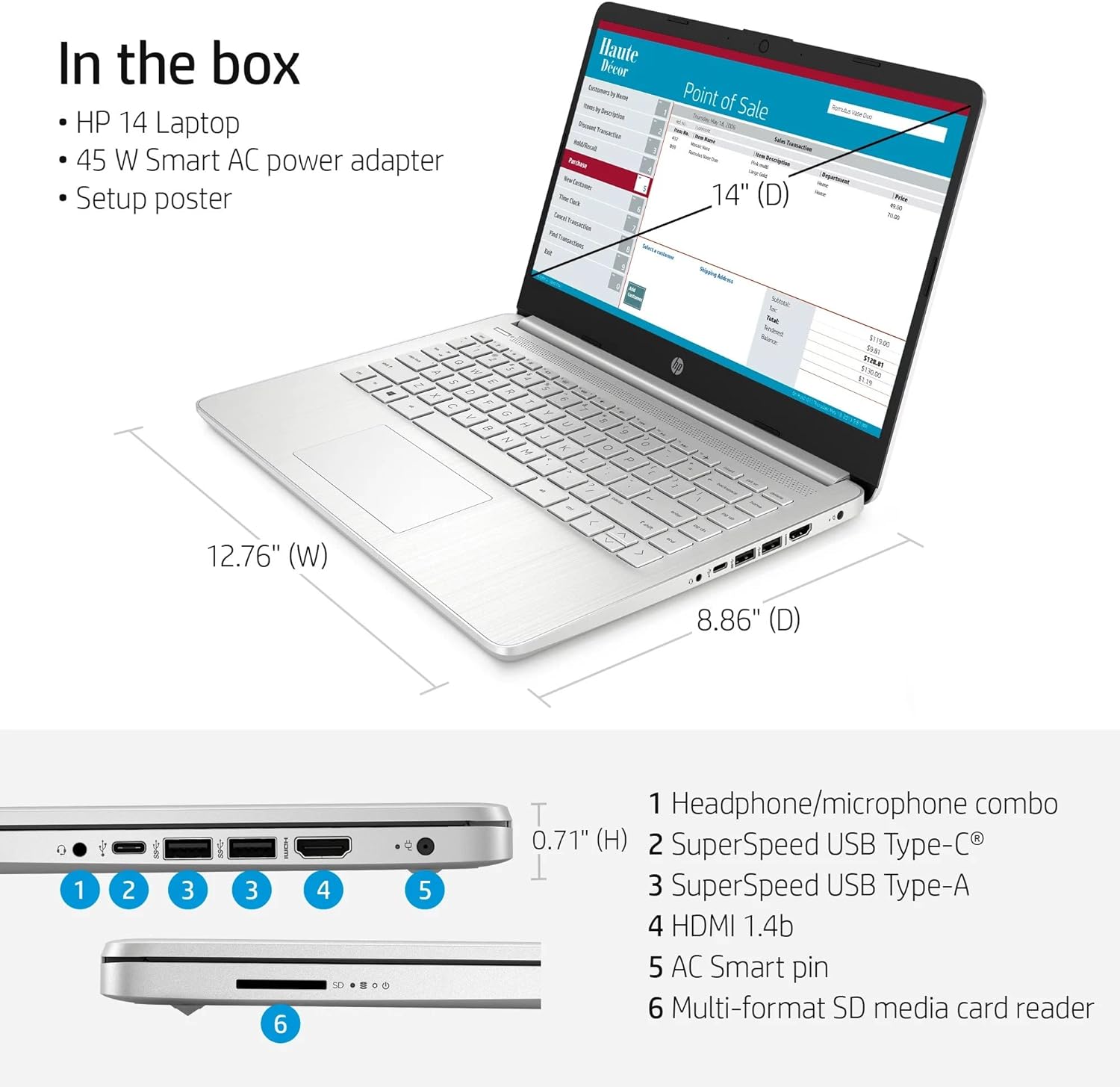 Portable HP14s DQ 5181 Intel Core i5-12ème Gen-8 Go DDR4 RAM-512  Go SSD-Windows 11 Pro-ECRAN 14 Pouces thumbnail 6