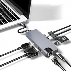 ADAPTATEUR HUB TYPE C TO 8 SORTIES (usb hdmi vga)